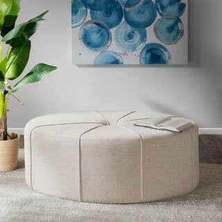 Aberdeen Cream Polyester Oval Accent 48.5 in. W x 32.5 in. D x 18 in. H Ottoman | The Home Depot