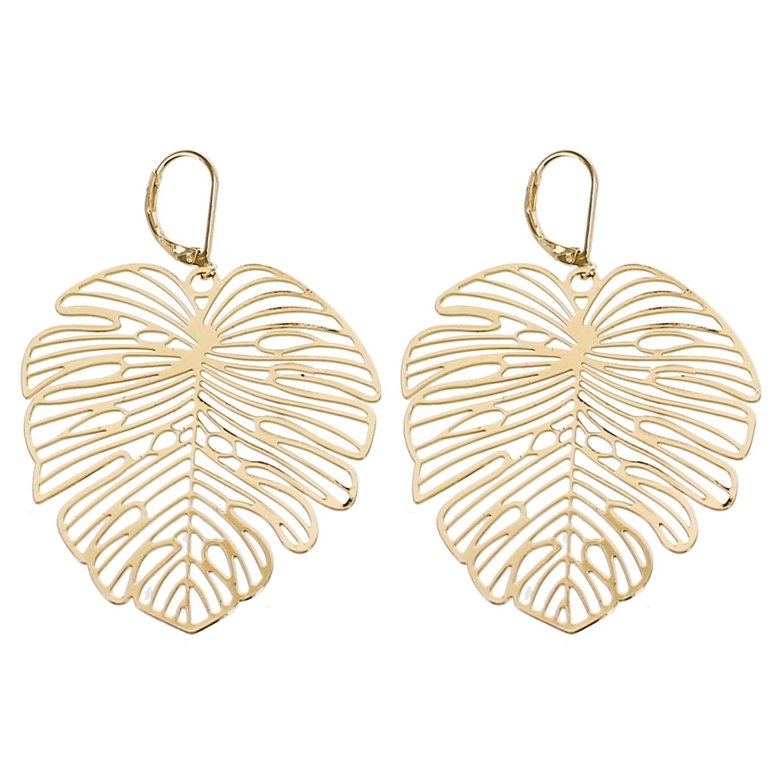 Gold Palm Leaf Statement Earrings - Panacea Jewelry | Panacea