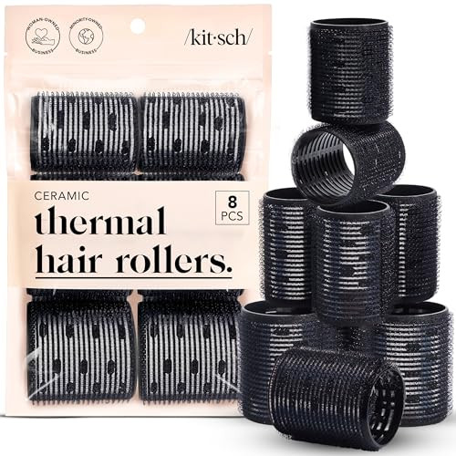 Kitsch Ceramic Hair Rollers for Women – Self-Grip Hair Curlers for Heatless Curl Overnight, Long-Lasting Frizz-Free Curls, Volumizing Large Rollers for All Hair Types – Black, 8 Count (Pack of 1) | Amazon (US)
