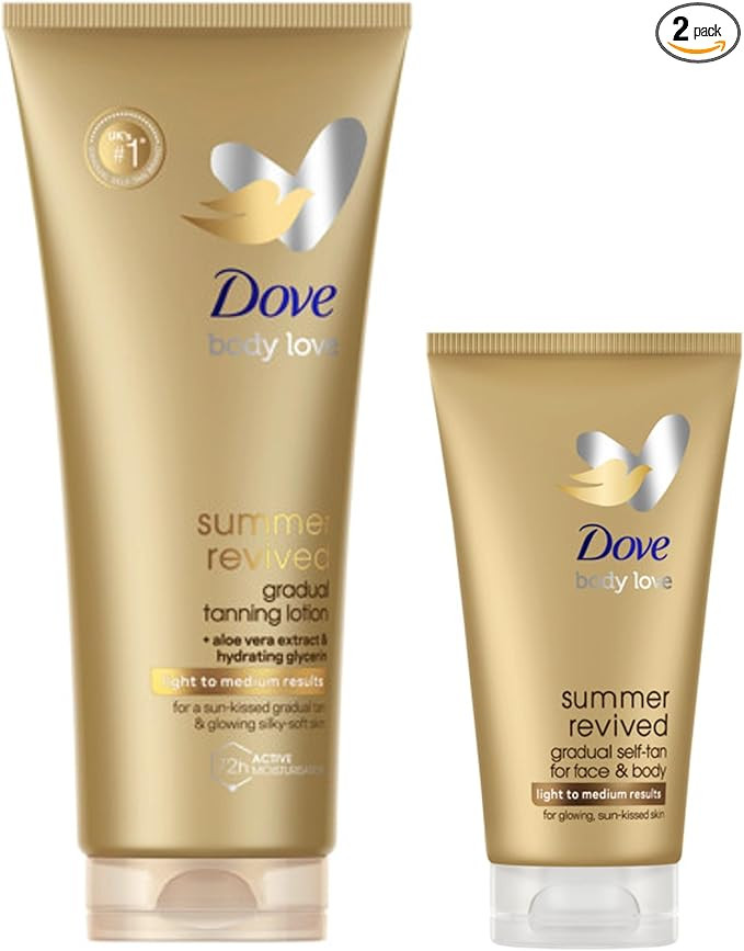 Dove Summer Revived Light to Medium Gradual Tanning Lotion 200 ml & 75 ml Face & Body Tanning Lot... | Amazon (UK)