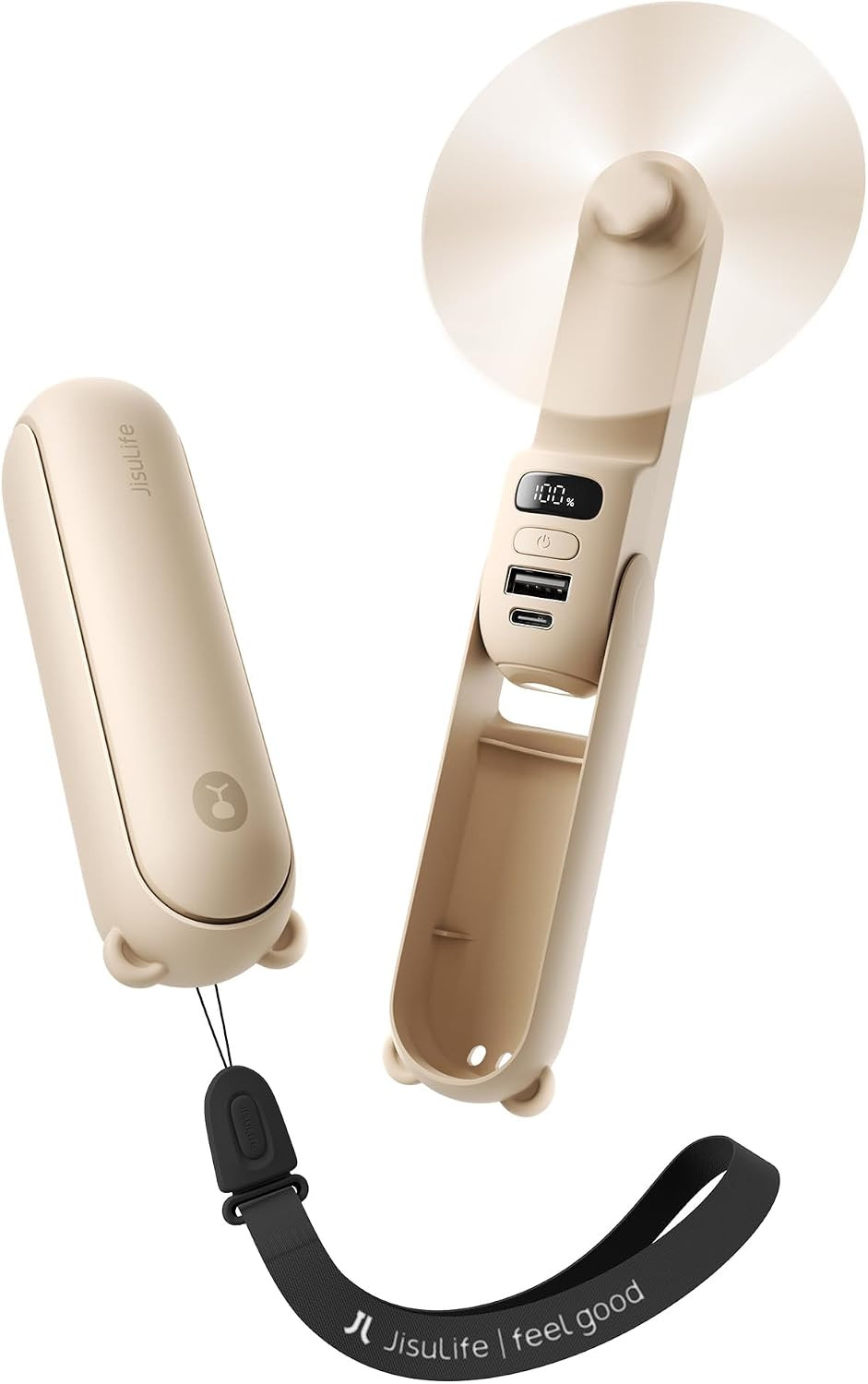 JISULIFE Portable Handheld Fan, 3 In 1-Fan, Power Bank, Flashlight, Brown | Mini Cooling Essentia... | Amazon (US)