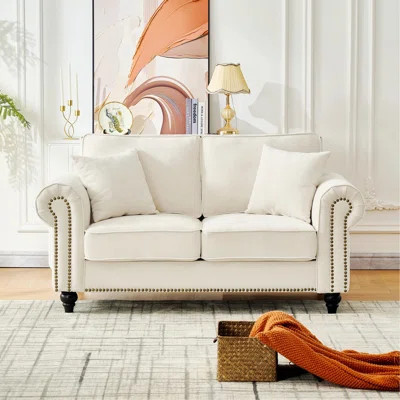 Modern Style Sofa For Indoor, Stylish Rolled-Arm Seater Sofa With Chenille Upholstery, Wood Legs And Nailhead Trim For Comfortable Living Spaces | Wayfair North America