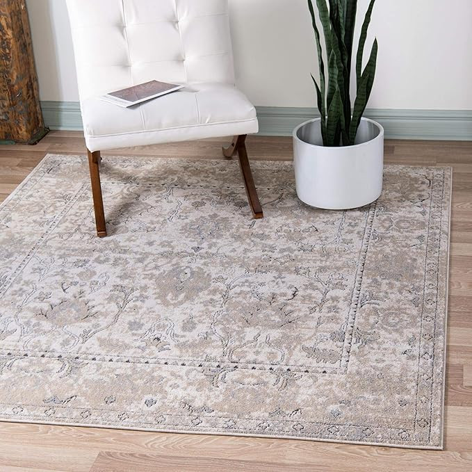 Rugs.com Oregon Collection Rug – 8 Ft Square Ivory Low-Pile Rug Perfect for Living Rooms, Kitch... | Amazon (US)