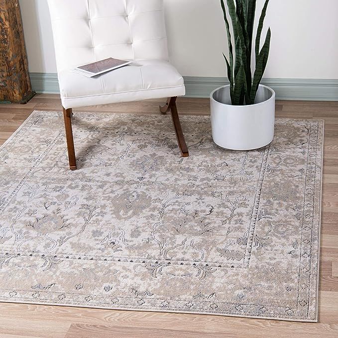 Rugs.com Oregon Collection Rug – 8 Ft Square Ivory Low-Pile Rug Perfect for Living Rooms, Kitch... | Amazon (US)