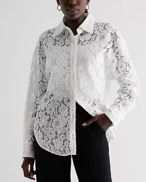 Lace Short Sleeve Button Up Shirt curated on LTK