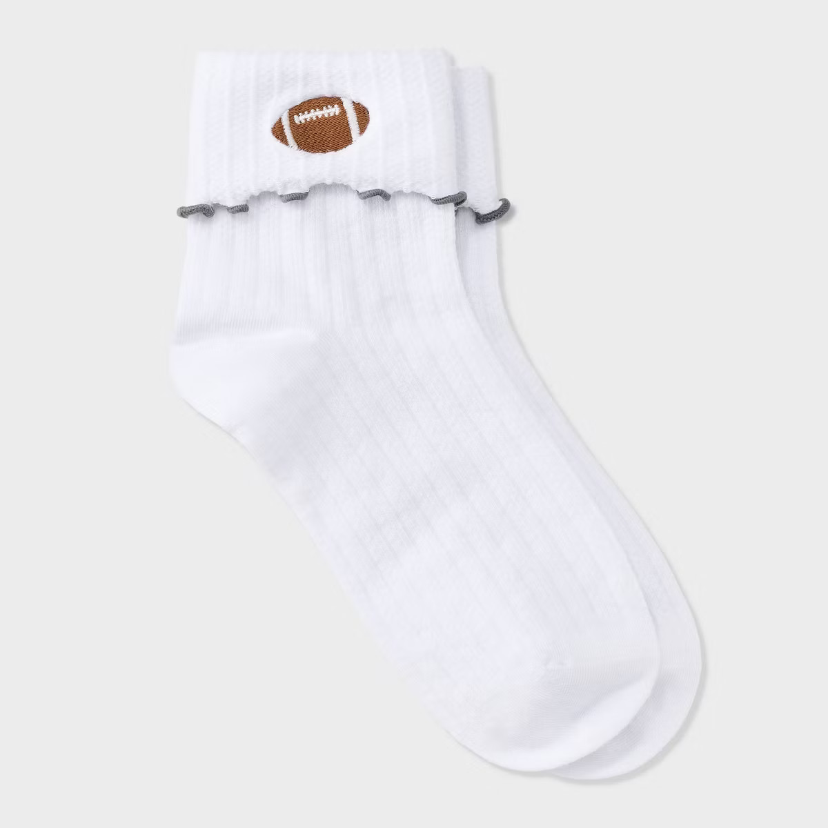 Women's Game Day Embroidered Football Pointelle Bobby Socks with Lettuce Edge Cuff - Wild Fable... | Target