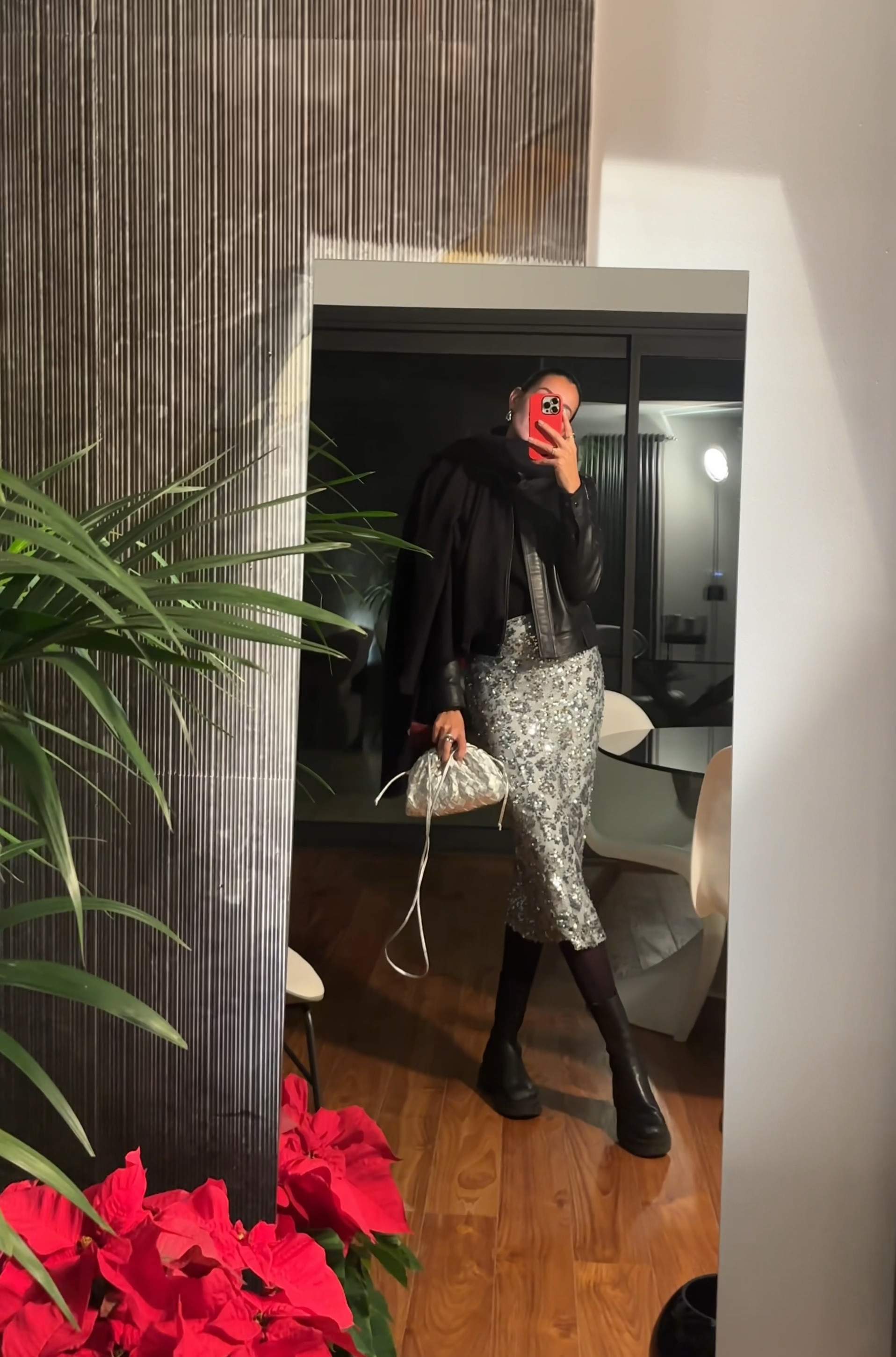 Sparkling look / inspo look sparkling / silver skirt / sparkle skirt / Christmas look / leather jacket / Chelsea boots / silver luxury bag #ltkitbag 

#LTKparties #LTKeurope #LTKstyletip