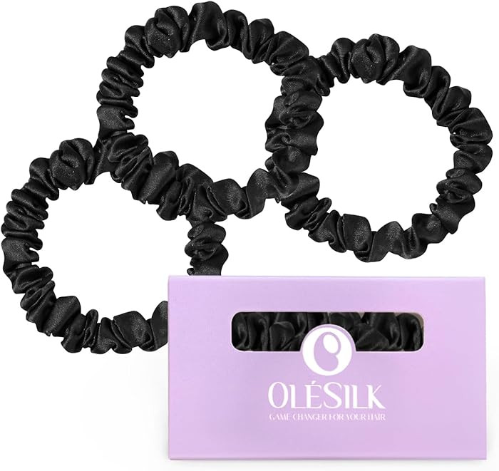 OLESILK Silk Hair Ties for Women: 100% Mulberry Skinny Silk Scrunchies, Soft Smooth No Damage No ... | Amazon (US)