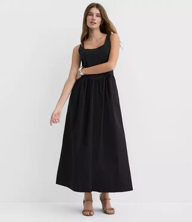 Petite Bustier Mixed Media Midi Pocket Dress | LOFT