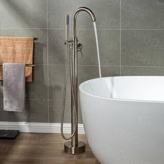 WOODBRIDGE Everette Single-Handle Freestanding Tub Faucet with Hand Shower in Brushed Nickel F100... | The Home Depot