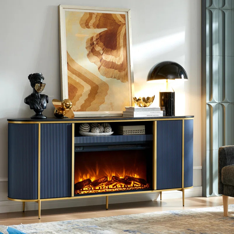 Iyes 70"W Media Console TV Stand for TVs up to 78" with Electric Fireplace Included | Wayfair North America