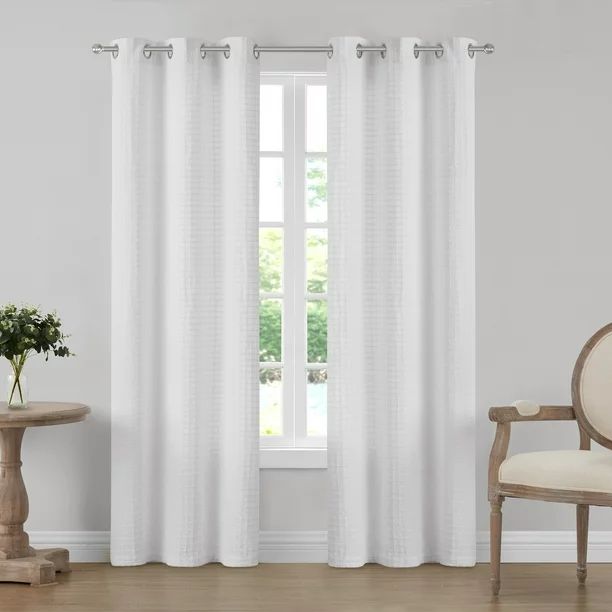 My Texas House Campbell Light Filtering Grommet Curtain Panel, Set of Two, Bright White | Walmart (US)