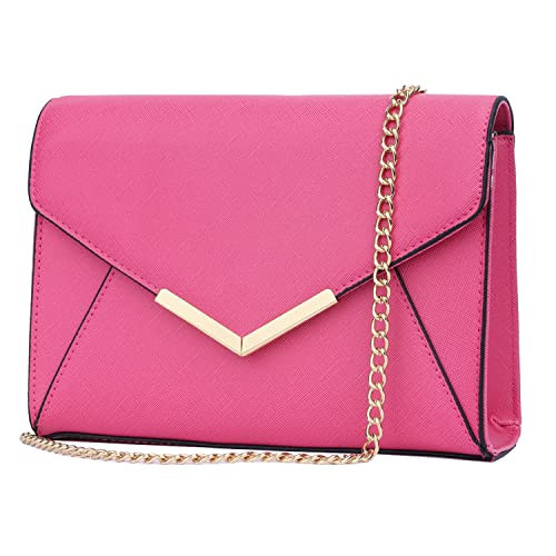 KKXIU Women Elegant Faux Leather Evening Envelope Clutch Purse Foldover Bags for Party Wedding Prom (A-Fuchsia) | Amazon (US)