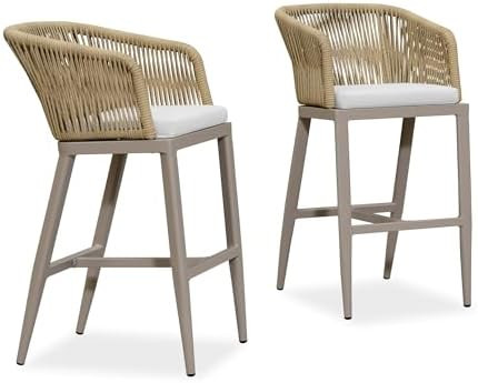 PURPLE LEAF Outdoor Bar Stool Set of 2 Rattan Wicker Patio Stool Bar Height Stool Bar Chairs Alum... | Amazon (US)