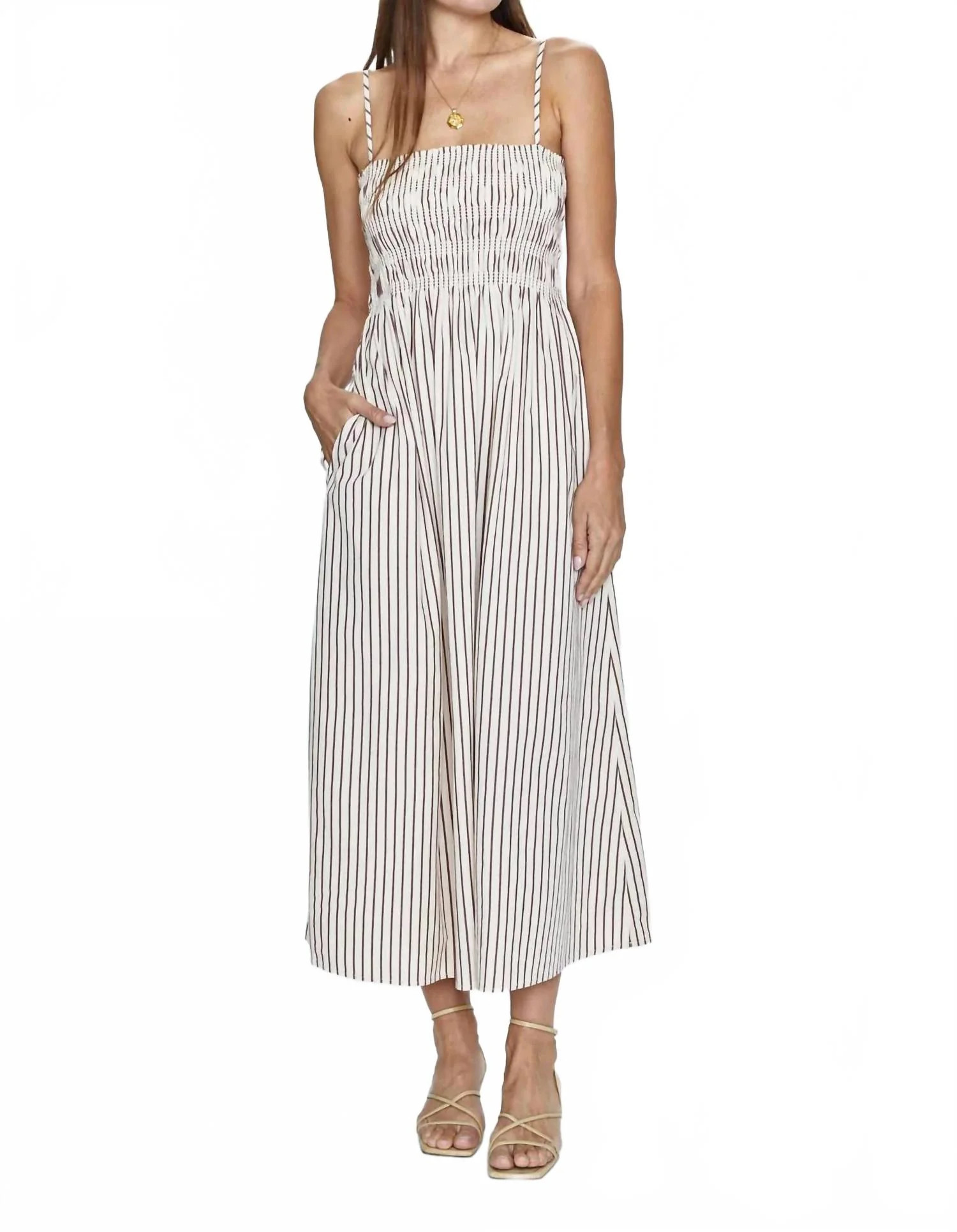 Bianca Smocked Bodice Dress In Tiramisu Stripe | Shop Simon