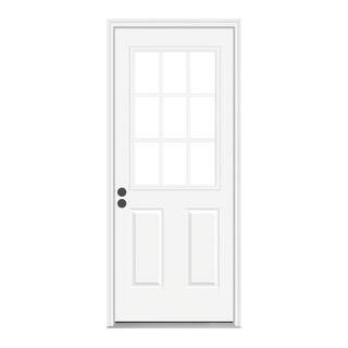 JELD-WEN 32 in. x 80 in. 9 Lite Primed Fiberglass Prehung Entry Door with Brickmould THDQC2311000... | The Home Depot
