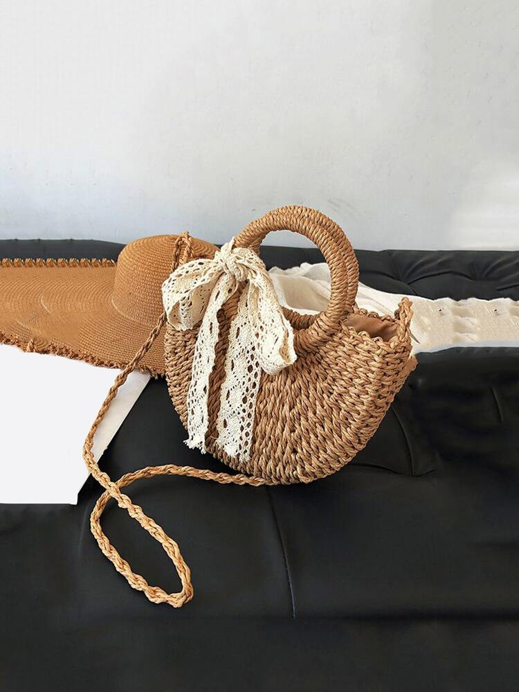 Lace Up Decor Straw Bag | SHEIN