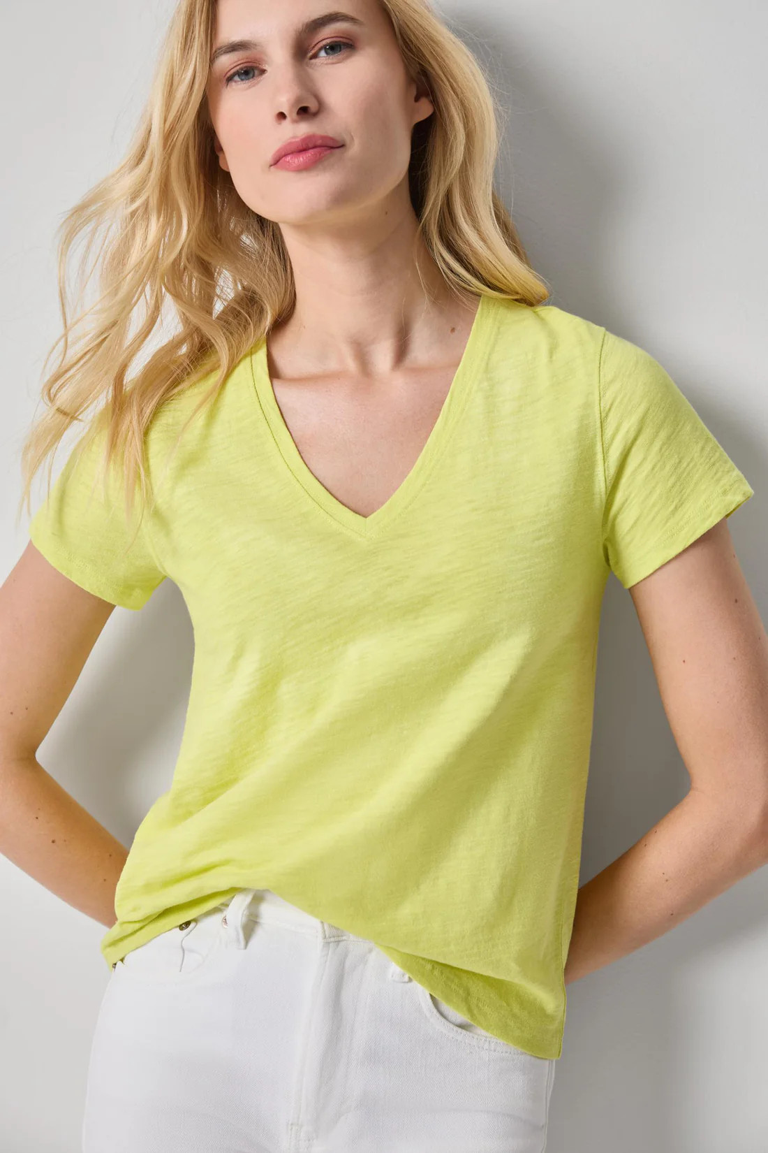 Short Sleeve Back Seam V-Neck | Lilla P
