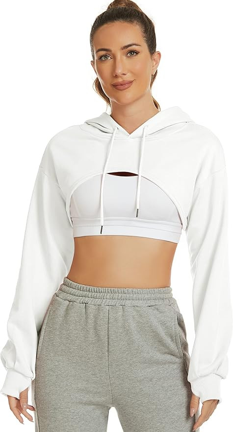 Kissonic Women's Long Sleeve Super Crop Top Hoodies Athletic Cropped Pullover Casual Sweatshirts | Amazon (US)