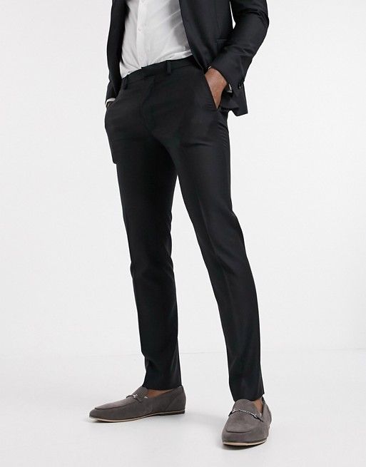 ASOS DESIGN wedding skinny suit trouser in black 100% wool | ASOS (Global)