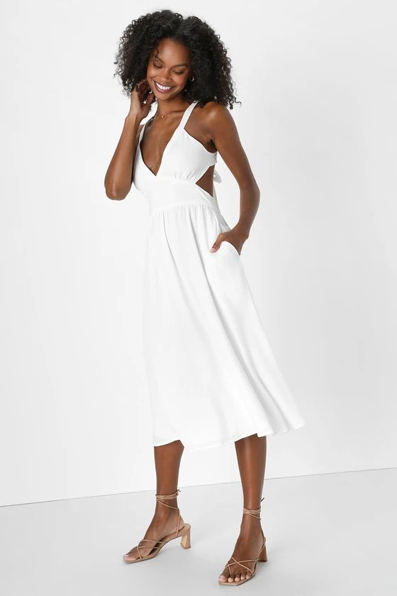 Bold New Look White Tie-Back Midi Dress With Pockets | Lulus (US)