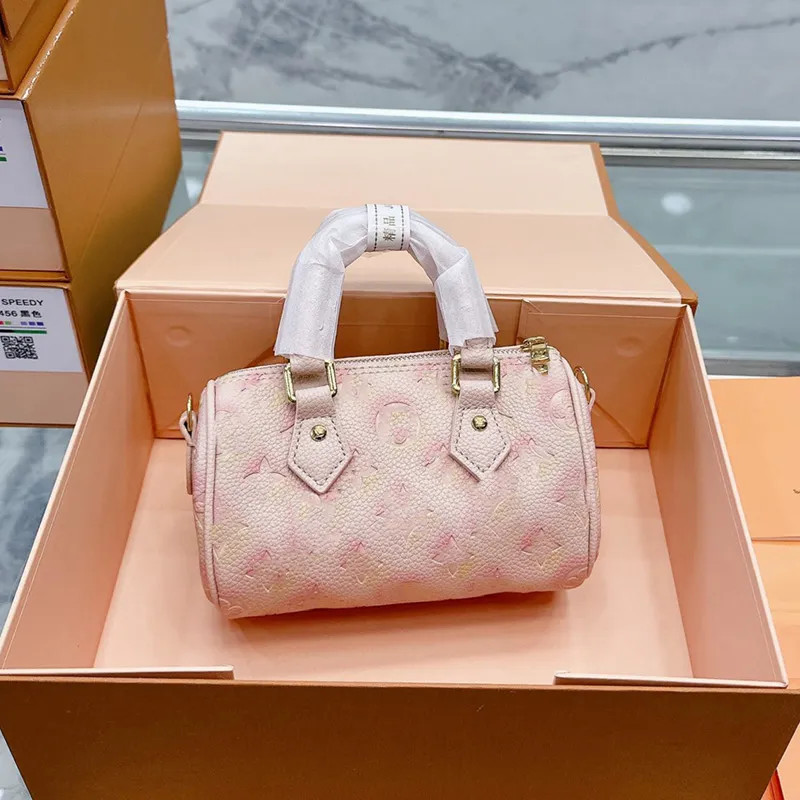 Womens Designer Mini Speedy Pillow Bags Embossing Old Flower Top Handle Totes Removable Strap Cro... | DHGate