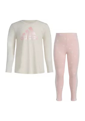 adidas Toddler Girls Long Sleeve Graphic Heather Top and Printed Leggings Set | Belk