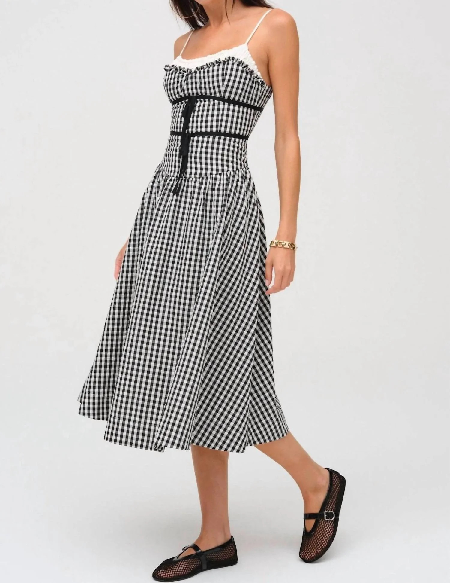 Georgia Gingham Midi Dress In Black | Shop Simon