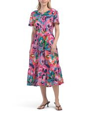 Linen Blend Smocked Tiered Dress | TJ Maxx