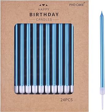 PHD CAKE 24-Count Blue Long Thin Metallic Birthday Candles, Cake Candles, Birthday Parties, Weddi... | Amazon (US)