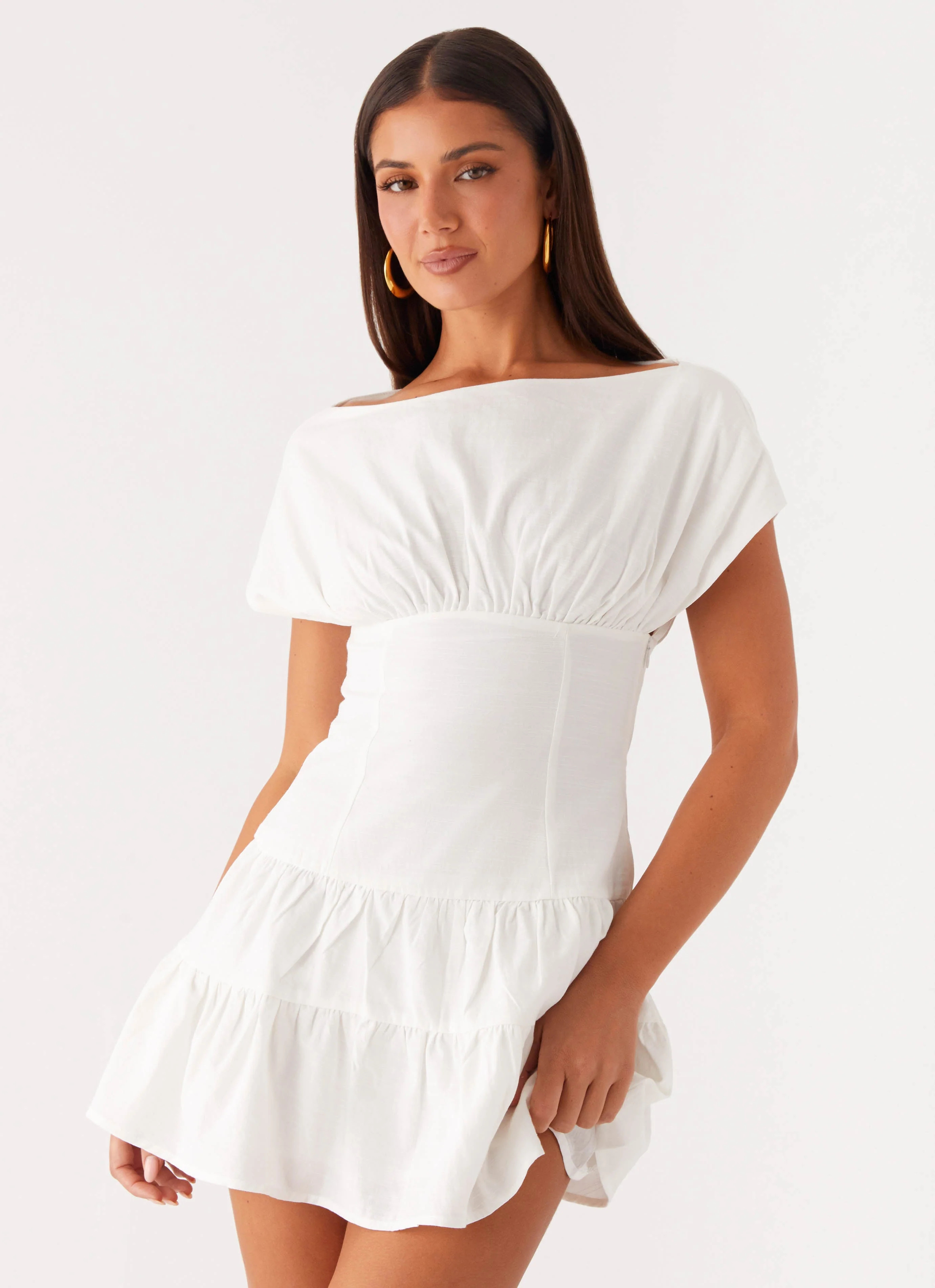 Ember Haze Boat Neck Mini Dress - Off White | Peppermayo (Global)