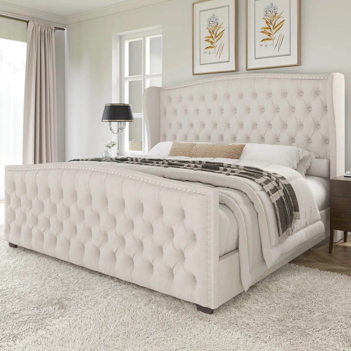 DuJuan Deep Button Tufted Upholstered California King Bed with Nailhead Trim Wingback Headboard, ... | Wayfair North America