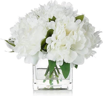 ENOVA FLORAL 7 Heads Peonies Artificial Flowers in Vase, Small Fake Silk Flowers with Vase, Artif... | Amazon (US)
