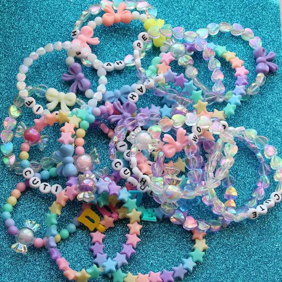 CUSTOM bracelet(s) choose 1 to 4 pcs! cute kawaii beaded pastel beautiful shiny candy handmade ra... | Etsy (US)