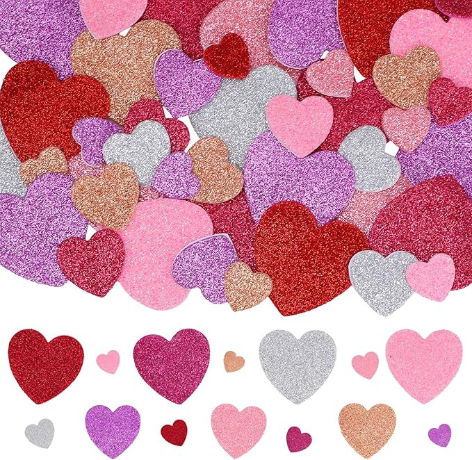 360 Pcs Heart Stickers, 3 Sizes 7 Colors Glitter Foam Self Adhesive Sticker for Valentine's Day W... | Amazon (US)