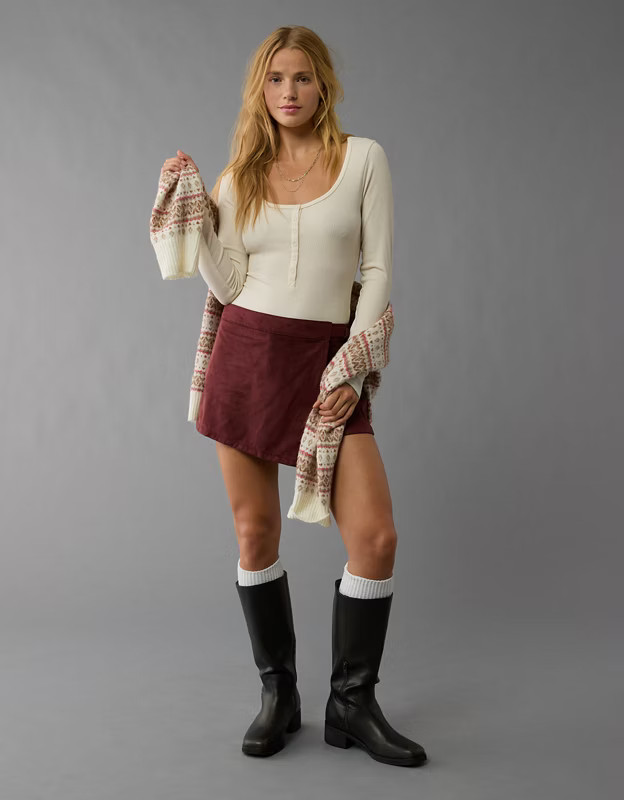 AE Long-Sleeve Henley Bodysuit | American Eagle Outfitters (US & CA)