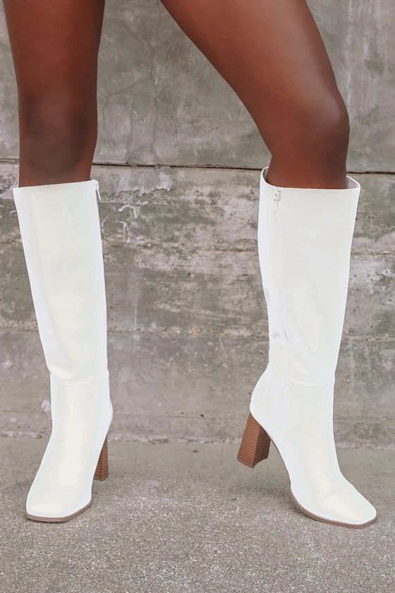 Reelee White Square Toe Knee-High Boots | Lulus (US)