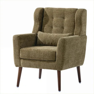 Chenille Upholstered Modern Olive Green Accent Chair, Comfy Padded Lounge Chair with Pillow for Small Spaces, Living Room, Bedroom, Solid Wood Legs | Wayfair North America