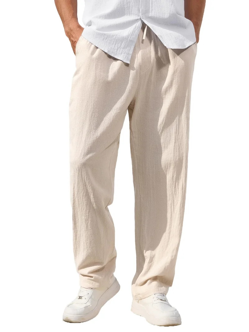 Mens Casual Linen Pants Elastic Waist Linen Pants Drawstring Summer Beach Yoga Cotton Linen Trous... | Walmart (US)