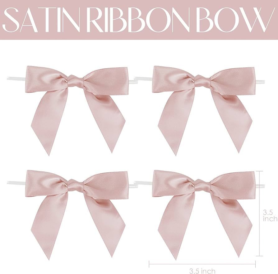 AIMUDI Dusty Rose Satin Ribbon Twist Tie Bows 3.5" Pretied Bows Premade Craft Bows for Treat Bags... | Amazon (US)