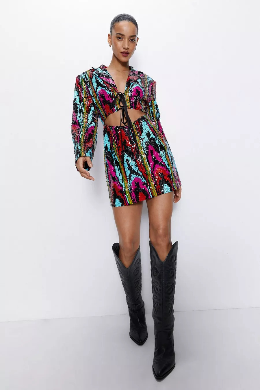 Premium Multi Sequin Cut Out Detail Romper | Nasty Gal (US)