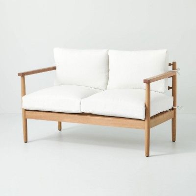 Cushioned Wood Outdoor Loveseat Natural/Cream - Hearth &#38; Hand&#8482; with Magnolia | Target