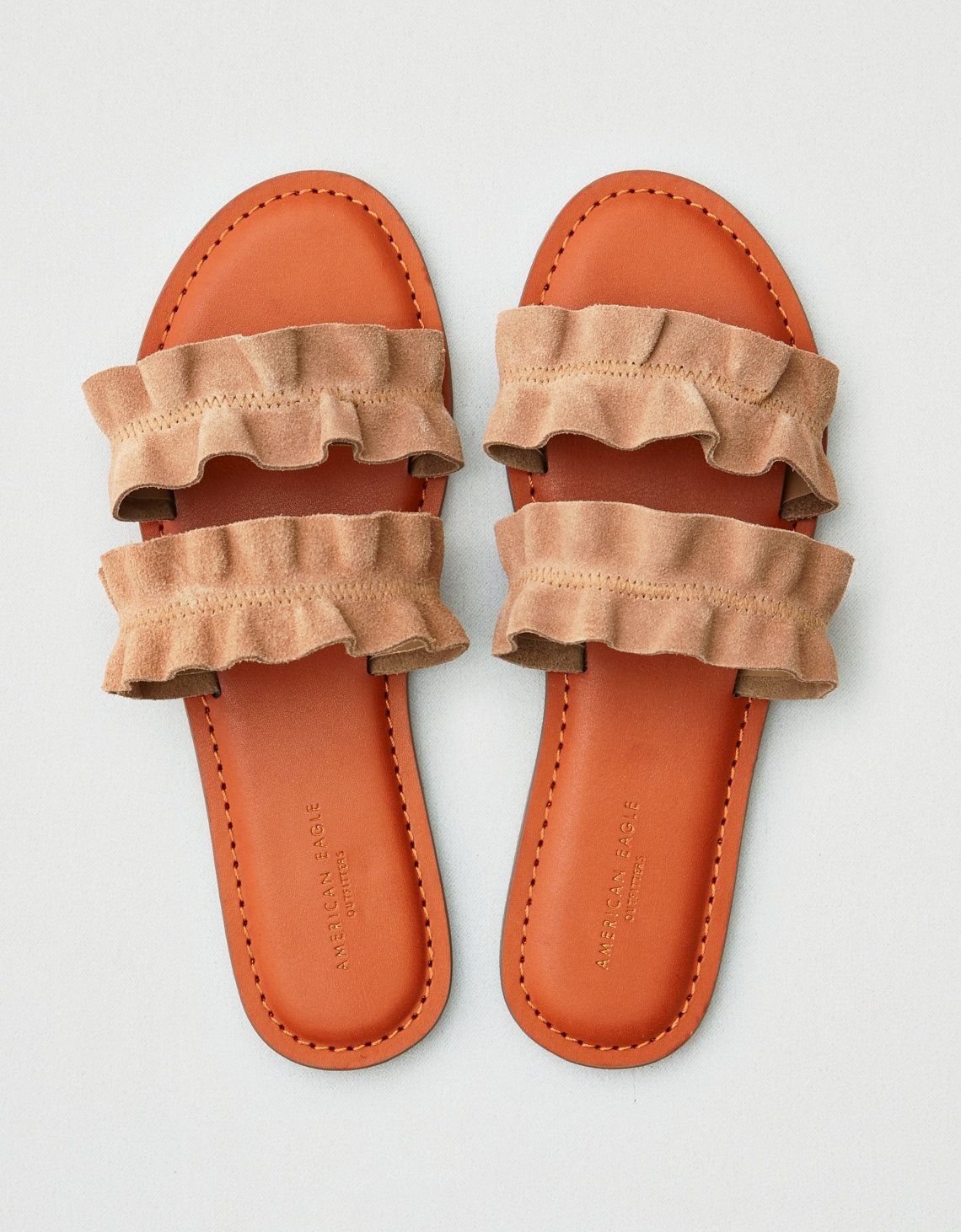 AE Double Ruffle Strap Sandal, Taupe | American Eagle Outfitters (US & CA)