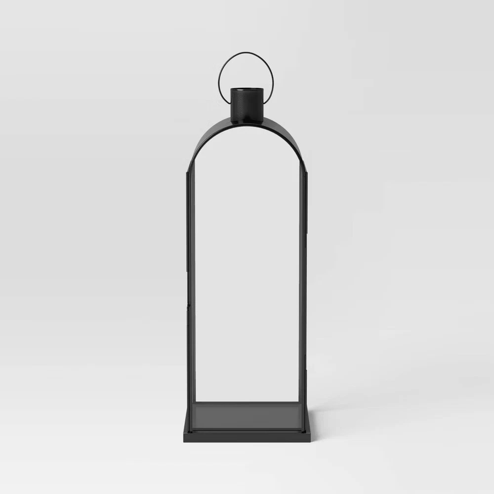 Threshold Metal Portable Lantern Tempered Glass Pillar Candle Black Tall | eBay US