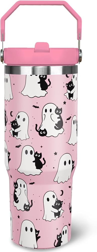 30 oz Halloween Tumbler with Lid and Straw, Pink Ghost Goth Tumbler Insulated Coffee Travel Mugs ... | Amazon (US)