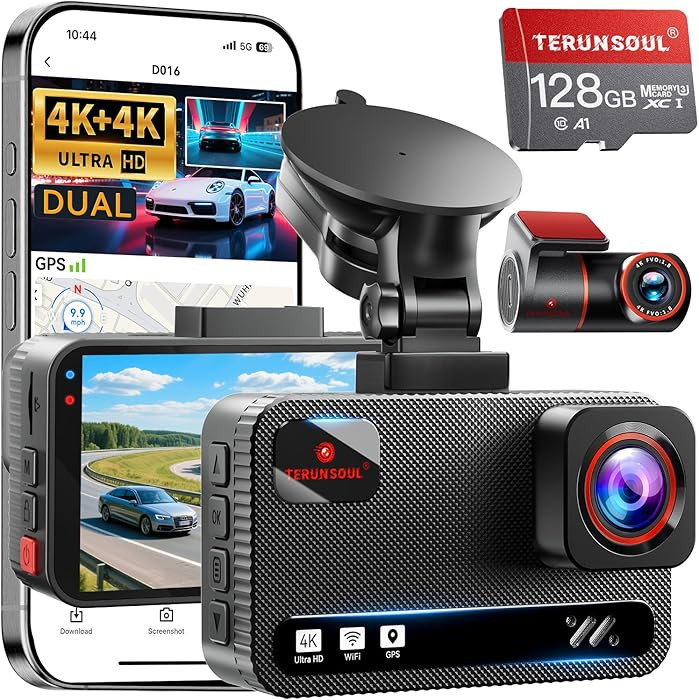4K+4K Dash Cam Front and Rear, Free 128GB Card Included, 5.8GHz WiFi Dash Camera for Cars, Built-... | Amazon (US)