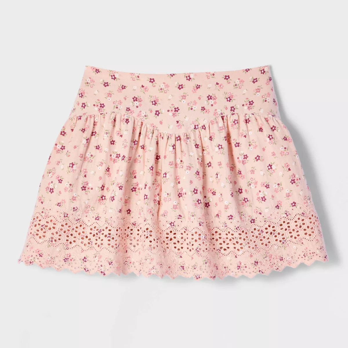 Girls' Floral Lace Trim Woven Skort - Cat & Jack\u2122 Pink Floral XS | Target