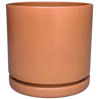 Medium Matte Terracotta Ceramic Cylinder Planter with Attached Saucer and Drainage Hole (11 in. L x 11 in. W x 11 in. H) | The Home Depot