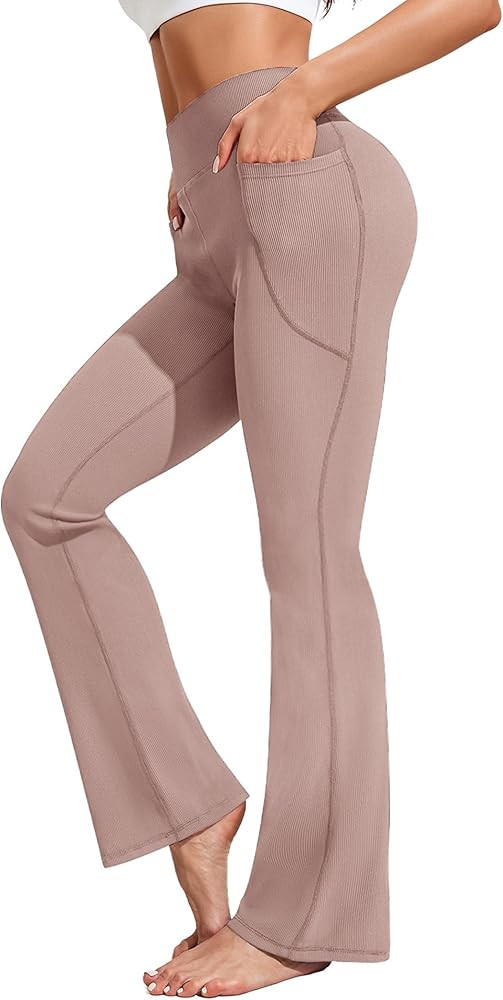 Pinspark womens High Waist Ribbed Flare Legging | Amazon (US)