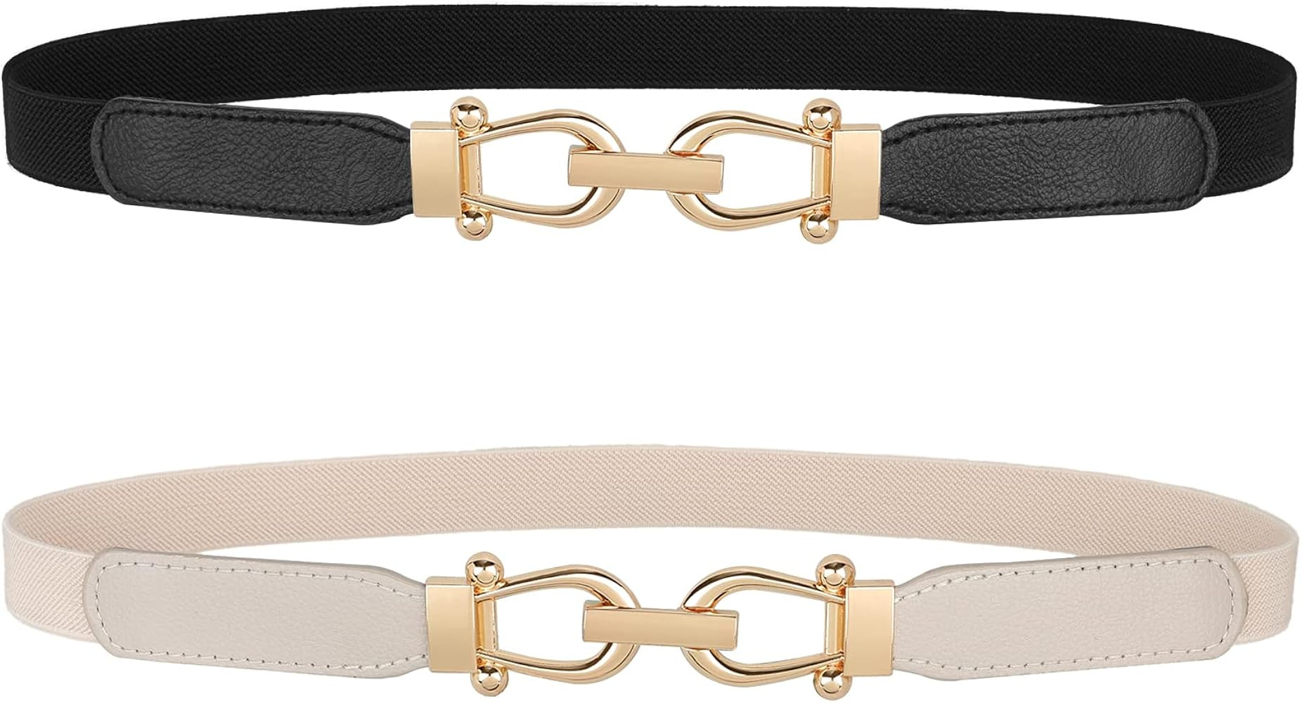 JASGOOD Women Skinny Elastic Belt for Dresses,Thin Retro Stretch Waist Belt with Golden Buckle | Amazon (US)